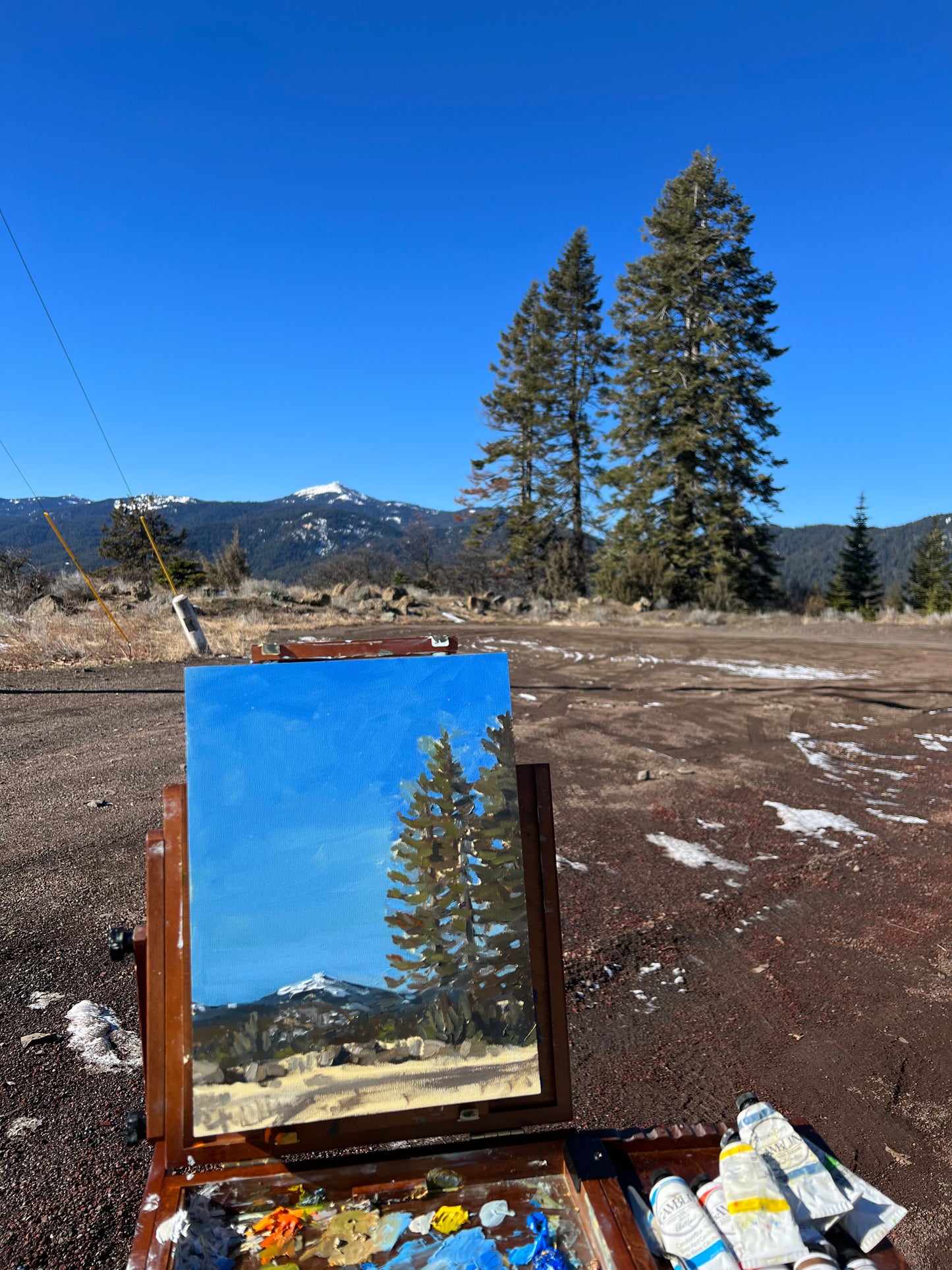 Winter Plein Air Painting of Mt.Ashland from the Old Siskiyou Summit