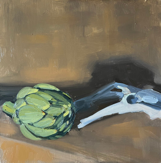 Artichoke and Bobcat Pelvis Still Life Original Oil Painting